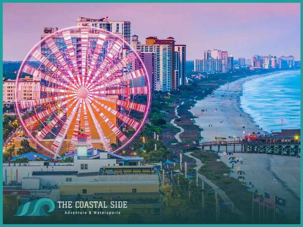 Large ferris wheel at night on the boardwalk