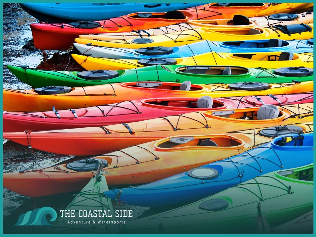 Colorful kayaks in the bay